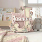 Floral Baby Name Door Sign with Initial