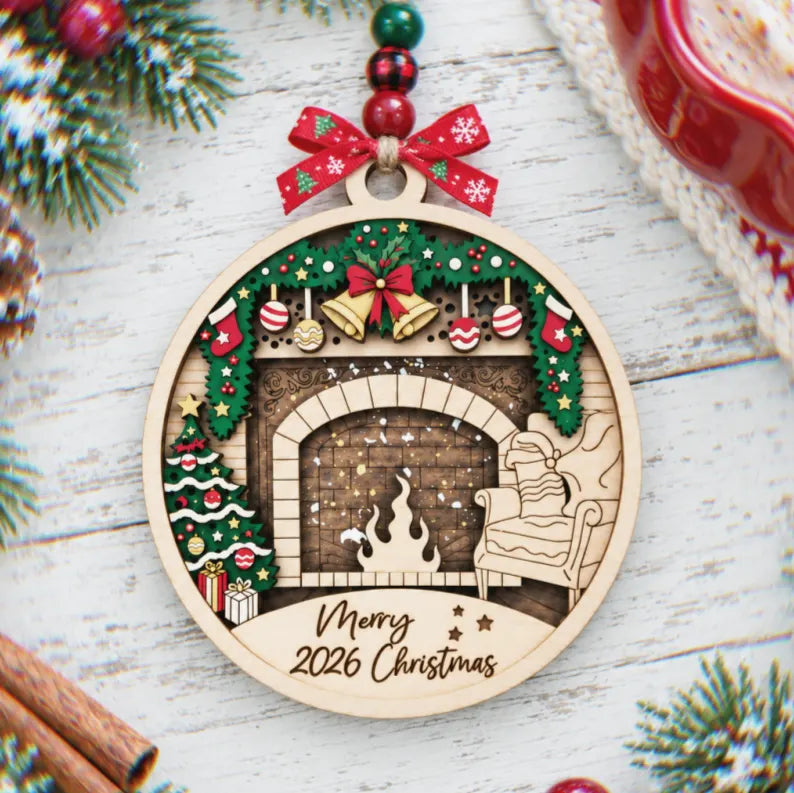 3D Wooden Christmas Scene Ornament | Custom Engraving