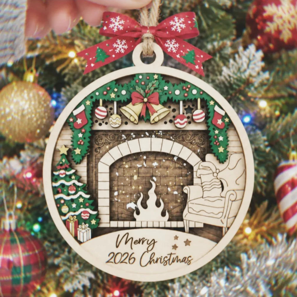 3D Wooden Christmas Scene Ornament | Custom Engraving