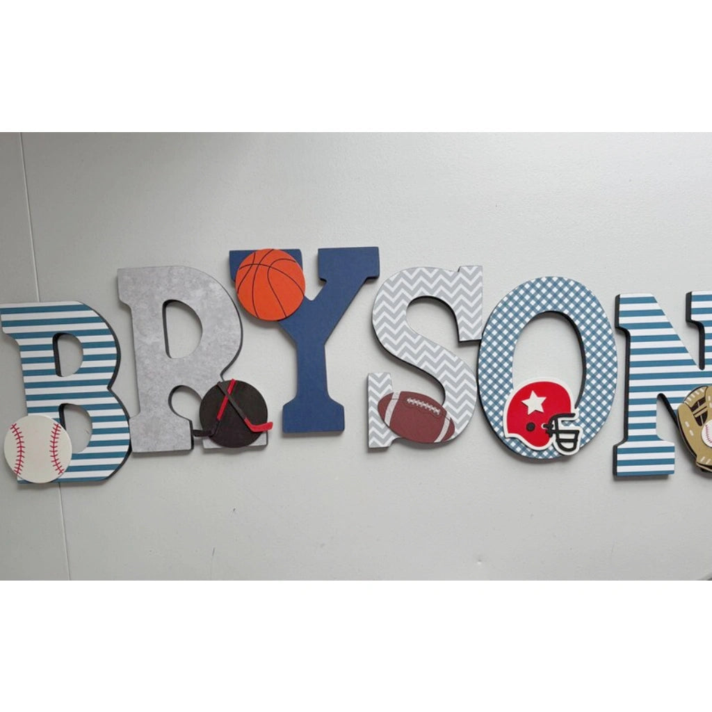 Nursery Letters Name Sign | Sports Themed Decor