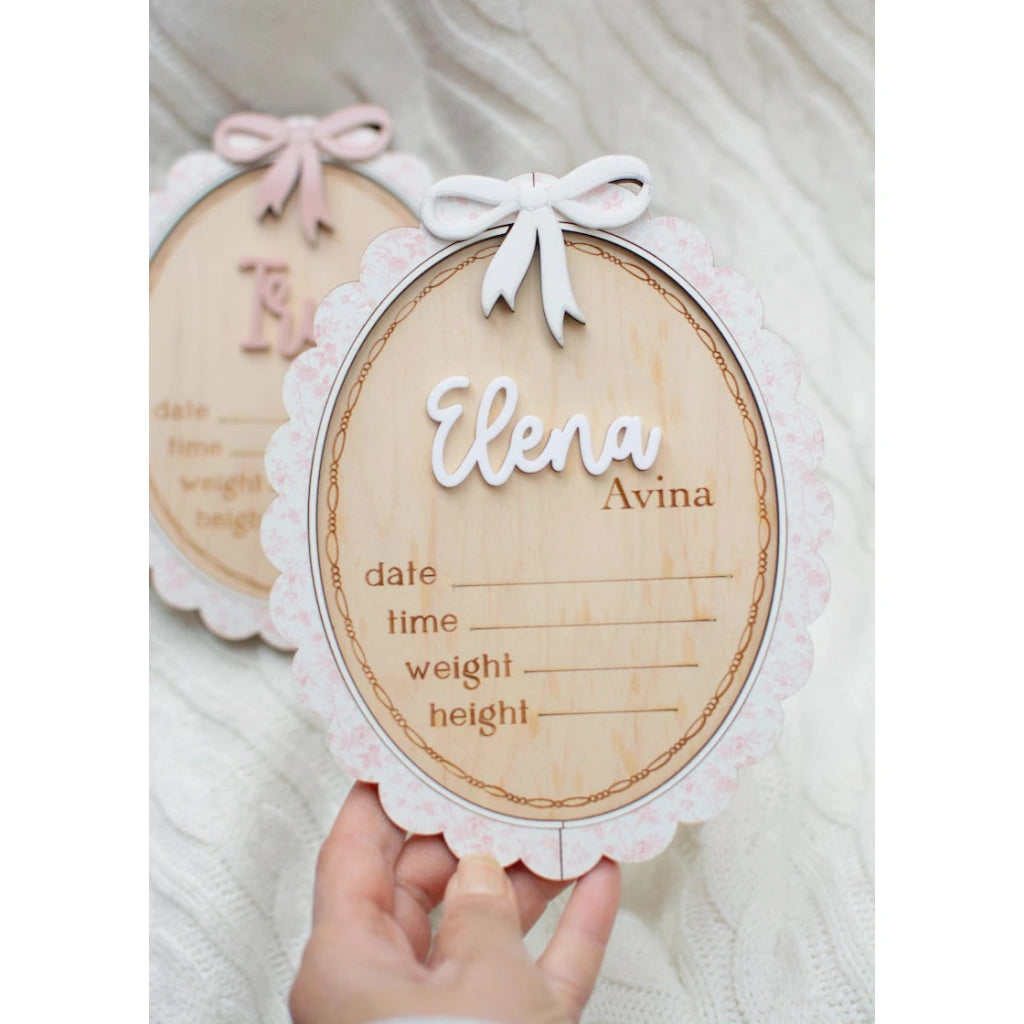 Pink Bow Birth Announcement Signs & Monthly Milestone Signs