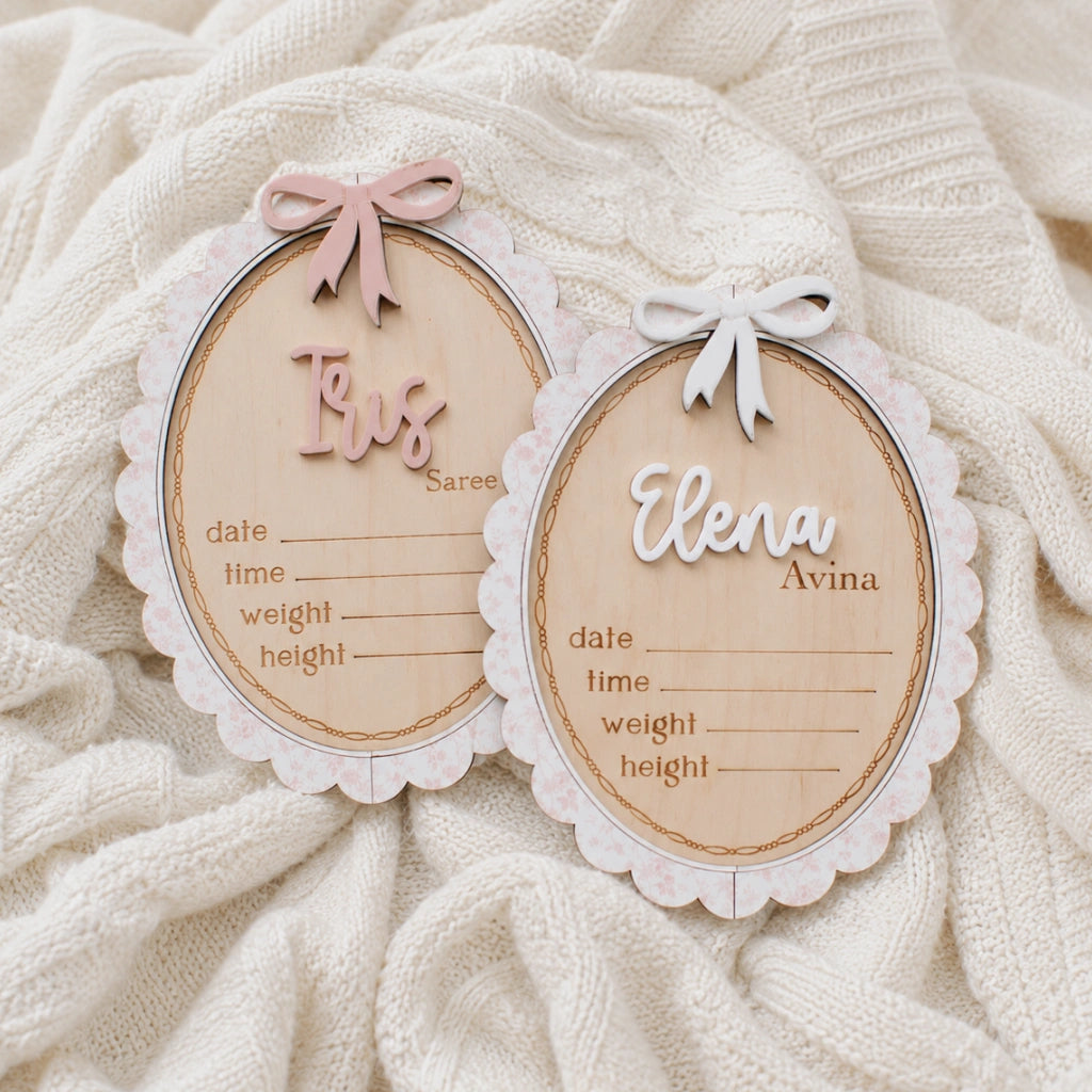 Pink Bow Birth Announcement Signs & Monthly Milestone Signs