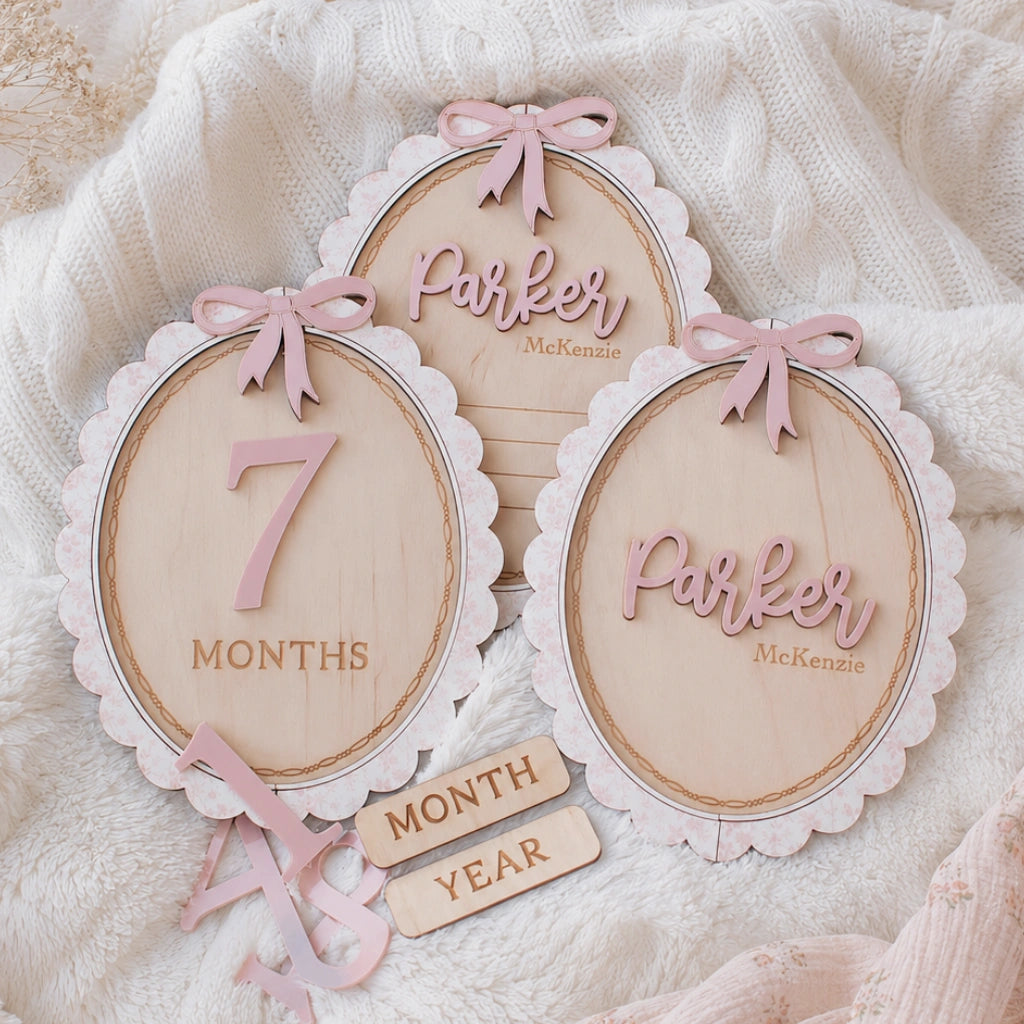 Pink Bow Birth Announcement Signs & Monthly Milestone Signs