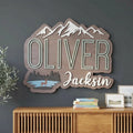 Walnut Wood Nursery Name Sign | Mountain & Lake