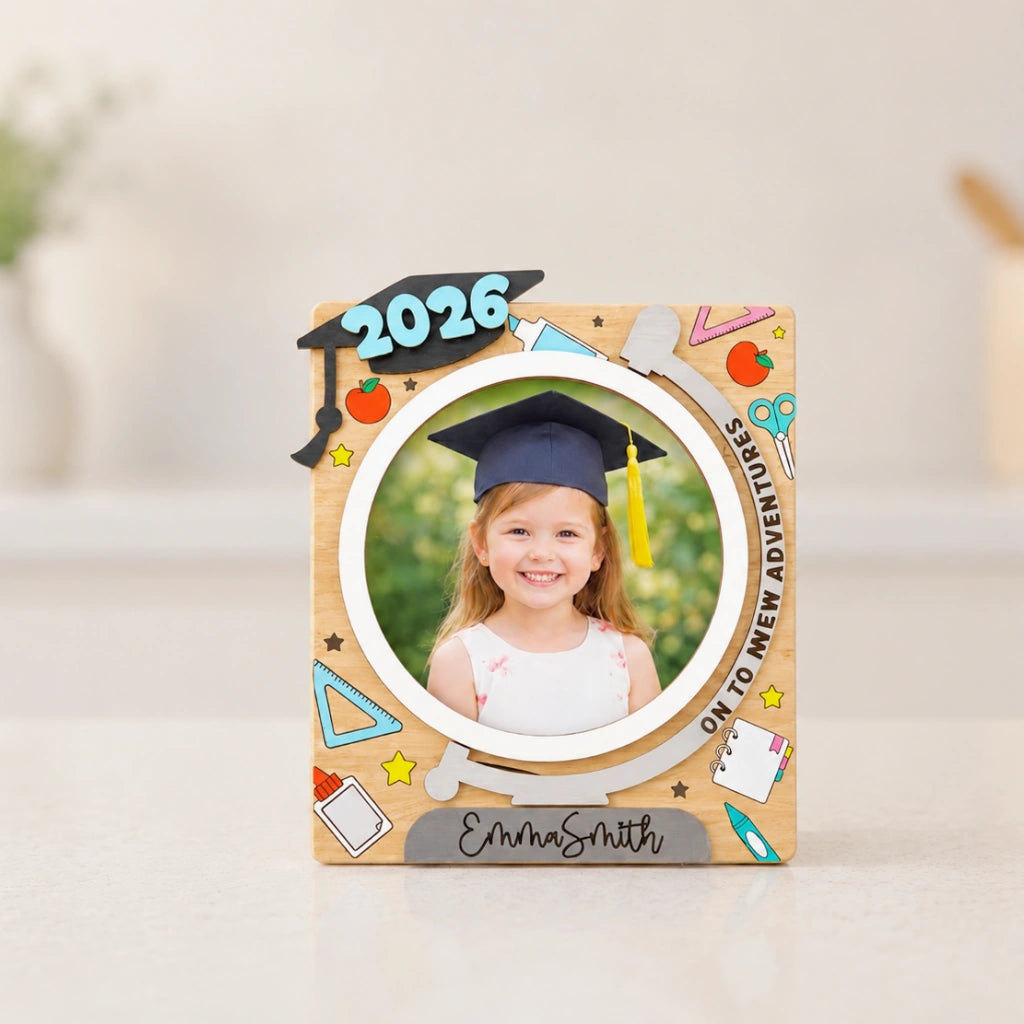 Custom Name Kids Grad Wood Frame | On to New Adventures
