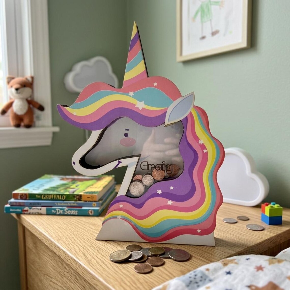 Personalized Unicorn Piggy Bank | Rainbow Stellar