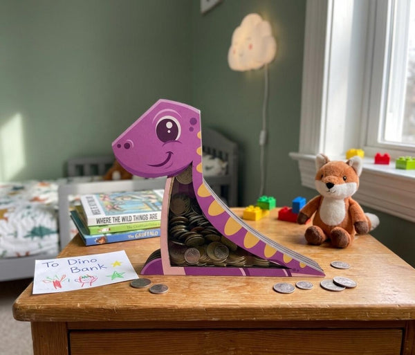 Purple Dinosaur Wooden Piggy Bank | Customizable