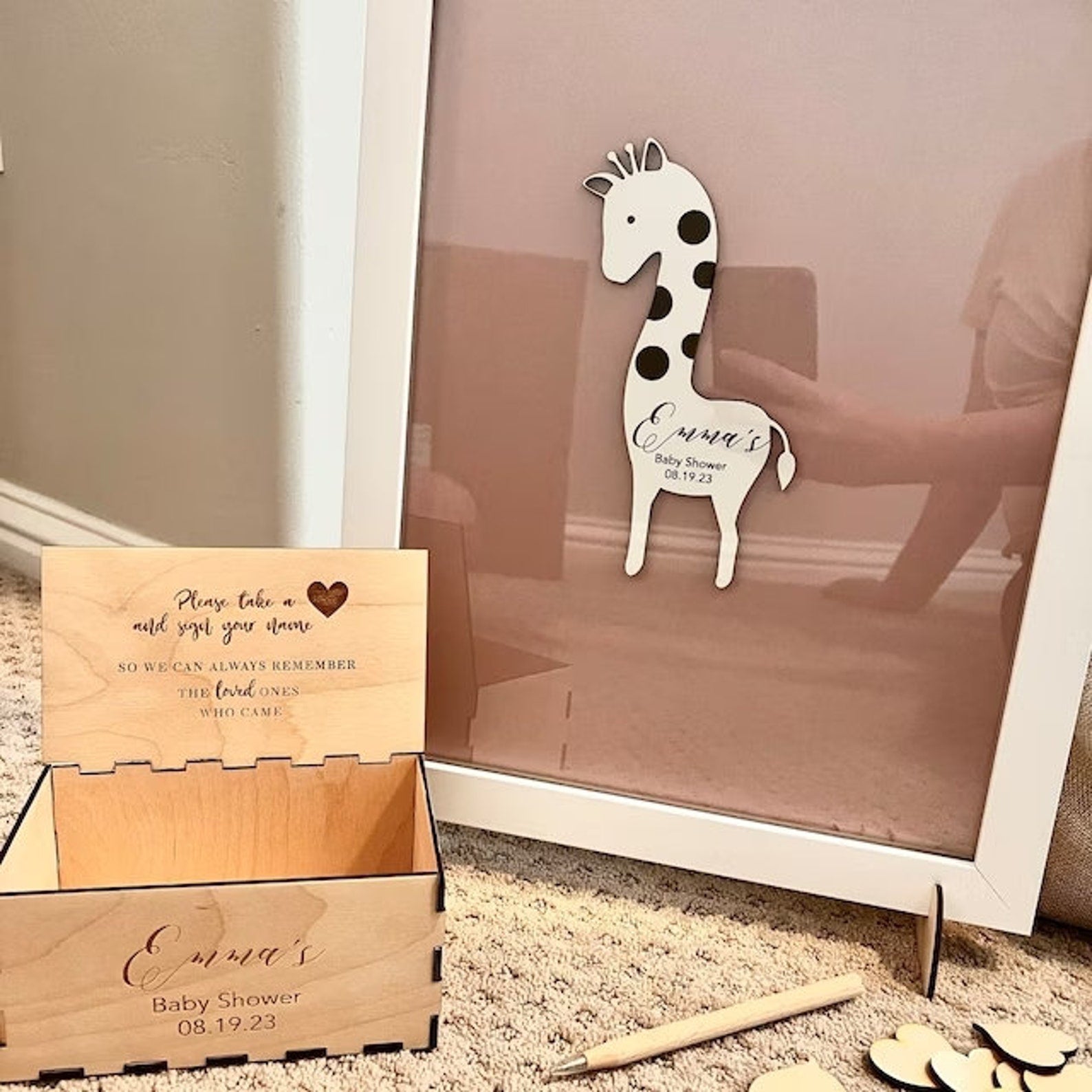 Giraffe Baby Shower Drop Box with Wood Chest