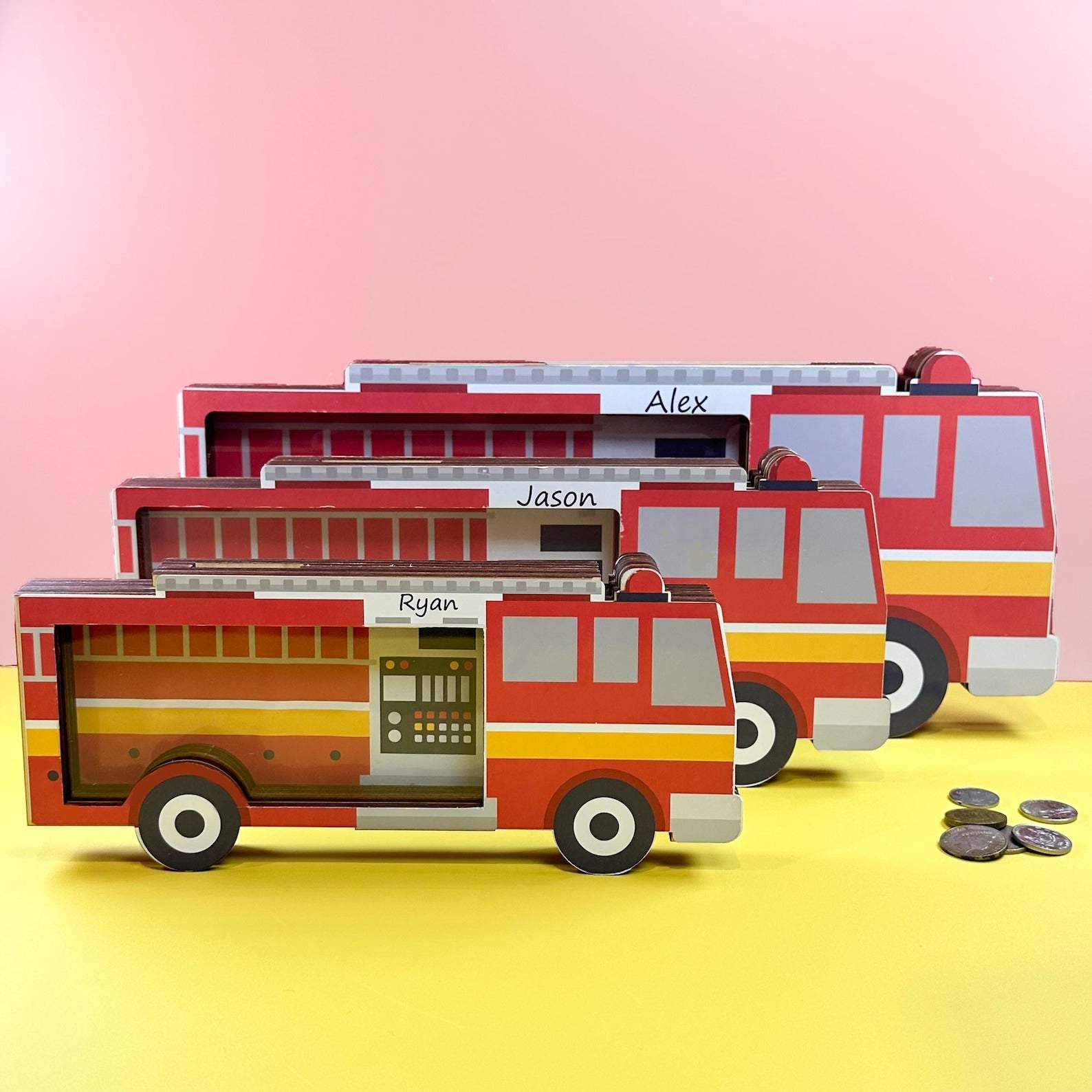 Fire Truck Wooden Piggy Bank | Customizable