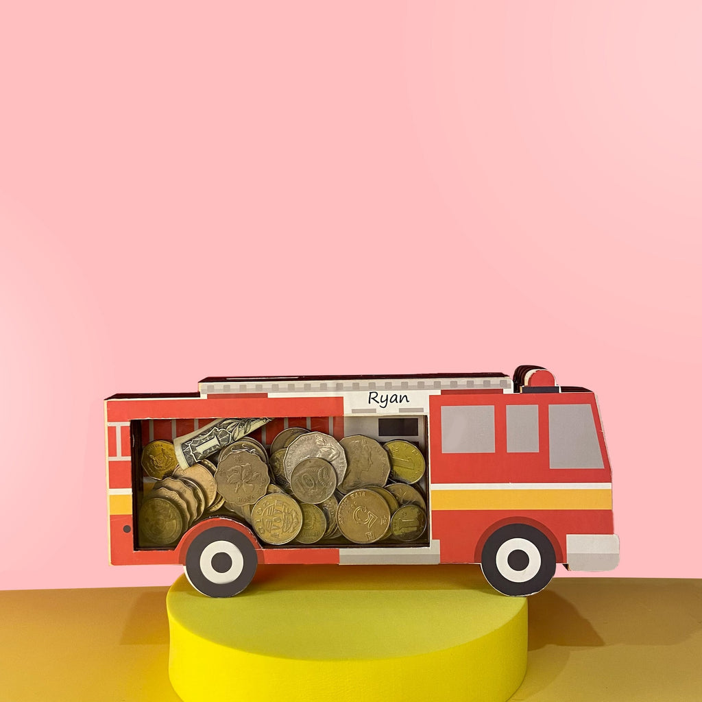 Fire Truck Wooden Piggy Bank | Customizable