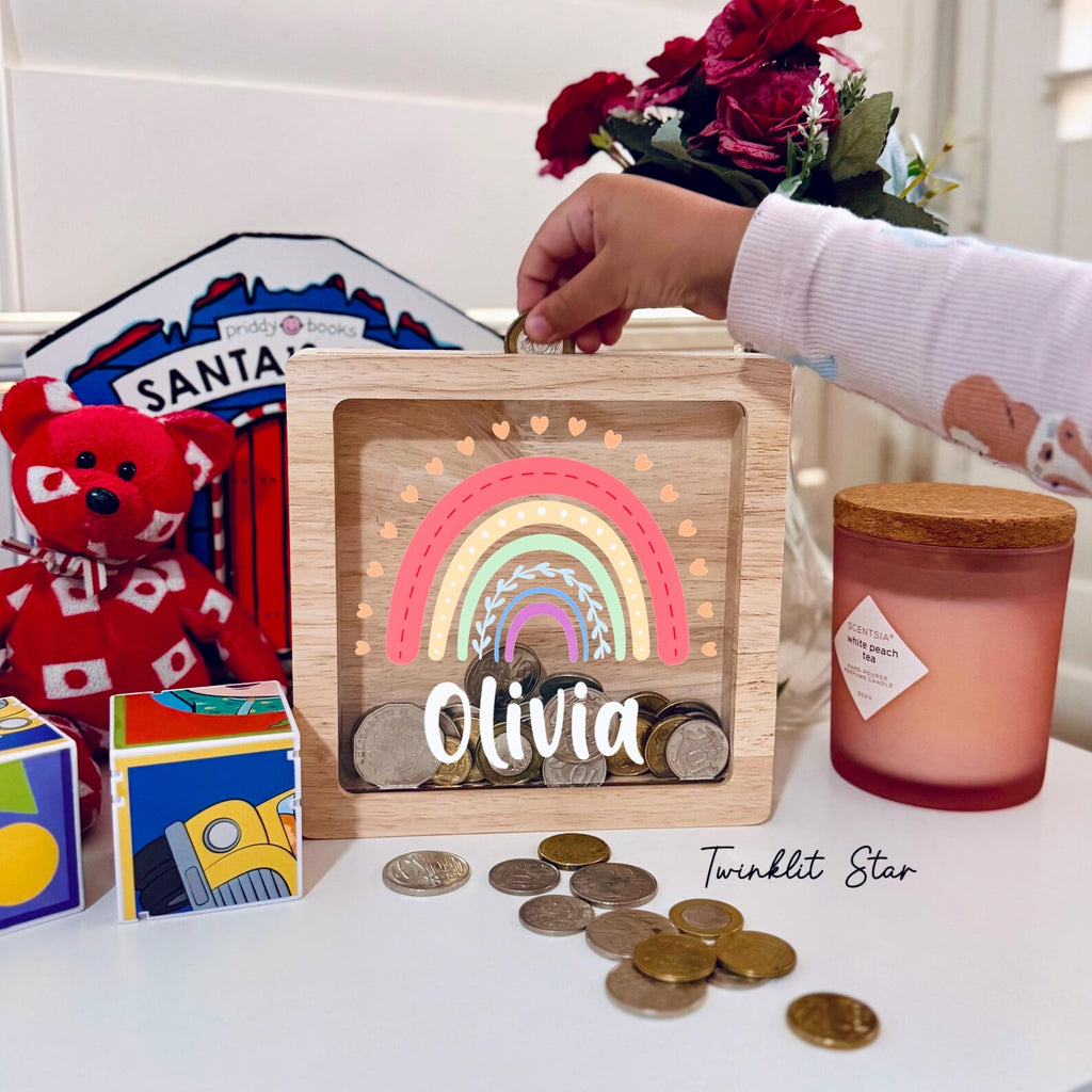 Rainbow Wooden Money Box | Customizable