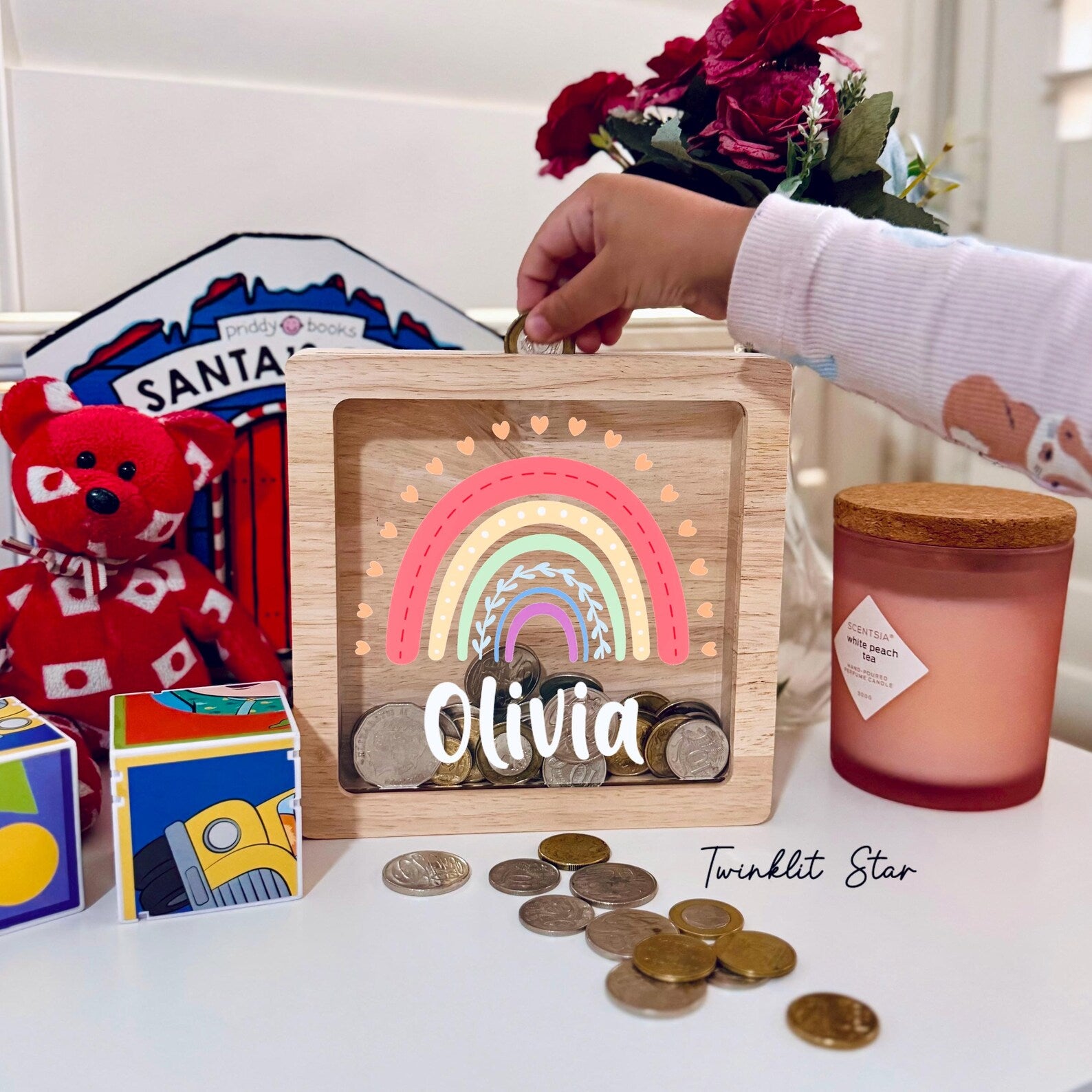 Rainbow Wooden Money Box | Customizable