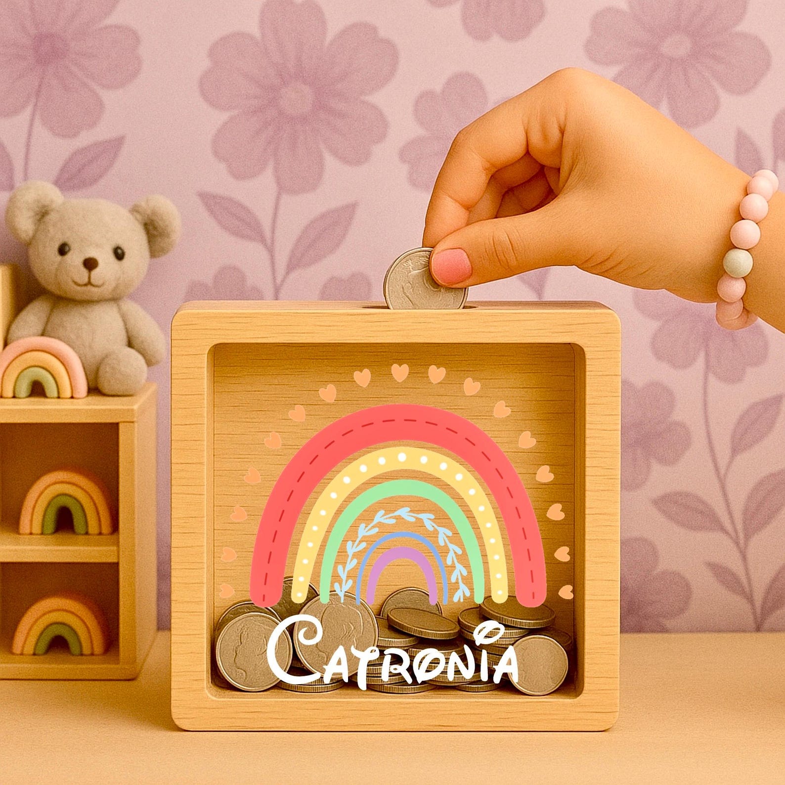 Rainbow Wooden Money Box | Customizable