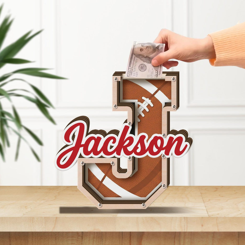 Custom Letter Piggy Bank | Football Themed