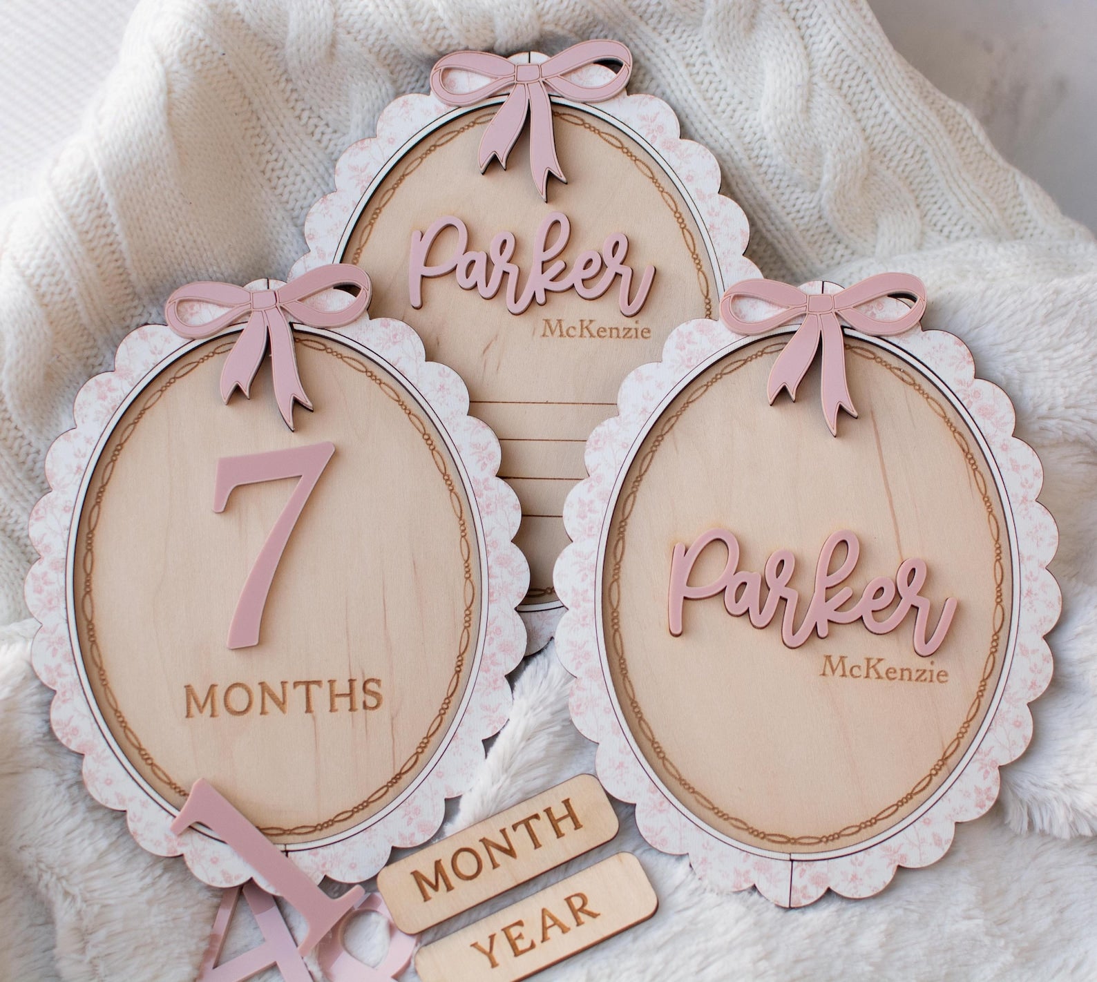Pink Bow Birth Announcement Signs & Monthly Milestone Signs