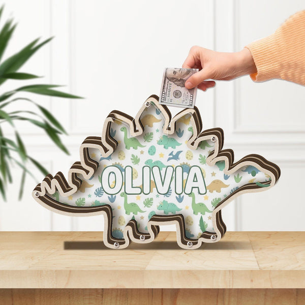 Personalized Stegosaurus Dino Piggy Bank