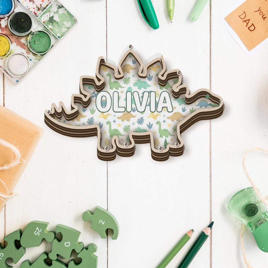 Personalized Stegosaurus Dino Piggy Bank