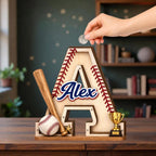 Custom Letter Piggy Bank | Baseball Themed