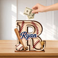 Custom Letter Piggy Bank | Baseball Themed