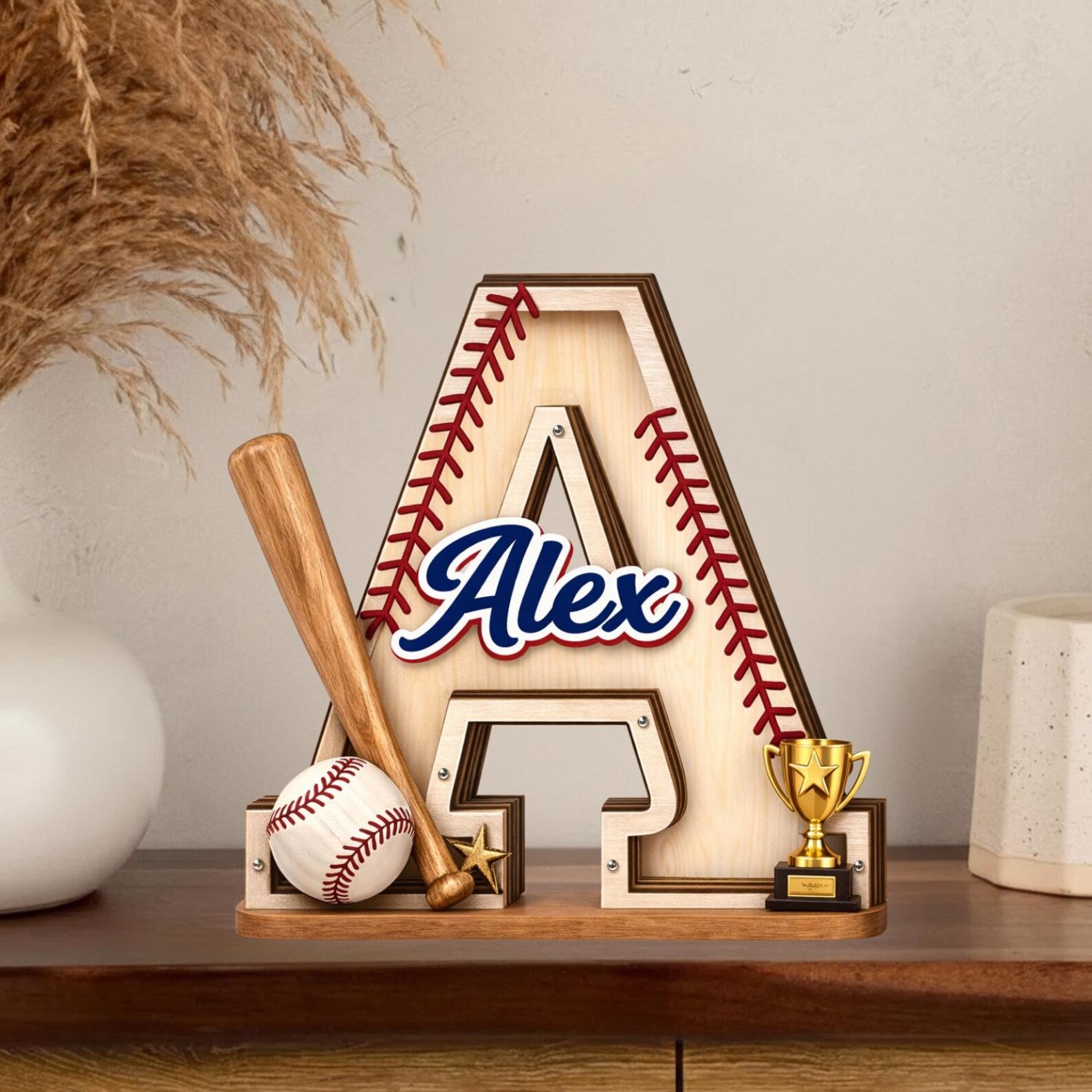 Custom Letter Piggy Bank | Baseball Themed