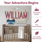 Natural Wood Nursery Name Sign | Mountain & Lake