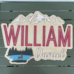 Natural Wood Nursery Name Sign | Mountain & Lake