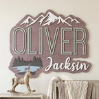 Walnut Wood Nursery Name Sign | Mountain & Lake