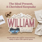Natural Wood Nursery Name Sign | Mountain & Lake