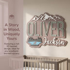 Walnut Wood Nursery Name Sign | Mountain & Lake