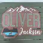 Walnut Wood Nursery Name Sign | Mountain & Lake