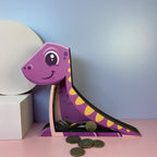 Purple Dinosaur Wooden Piggy Bank | Customizable