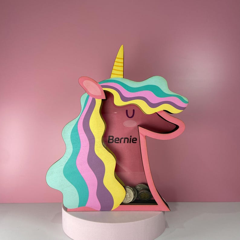 Personalized Unicorn Piggy Bank | Pink