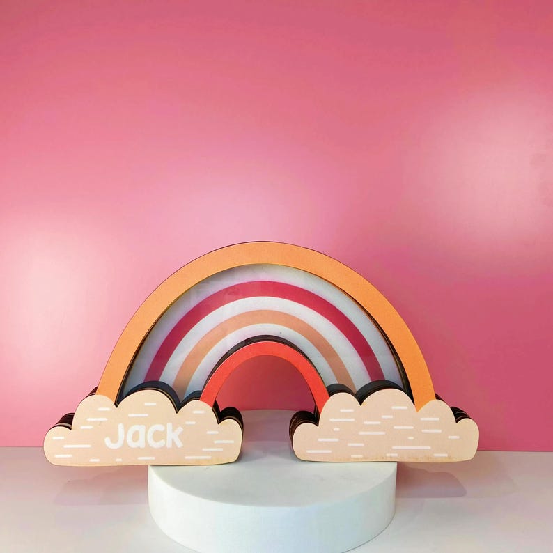 Rainbow Wooden Piggy Bank | Customizable