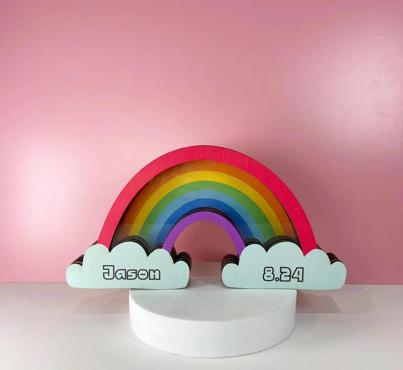 Rainbow Wooden Piggy Bank | Customizable