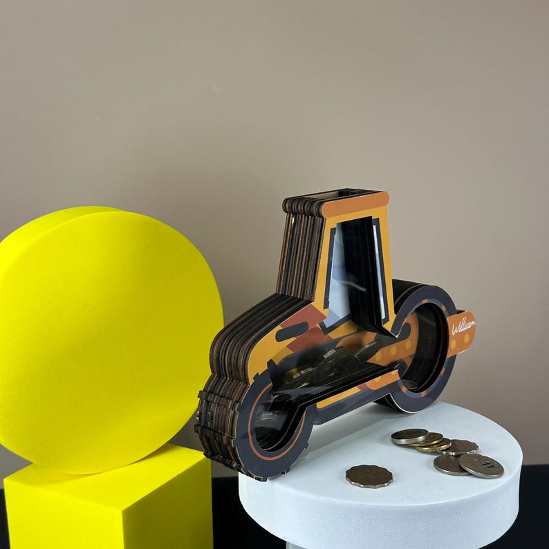 Road Roller Wooden Piggy Bank | Customizable
