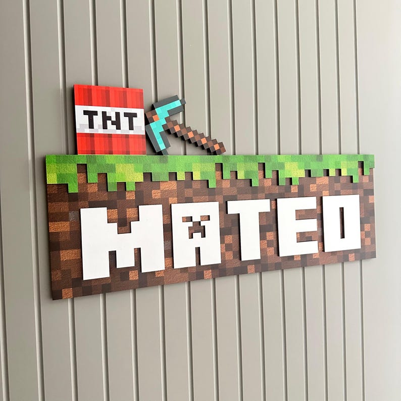 Minecraft Style Door Name Sign | Kids Room Decor