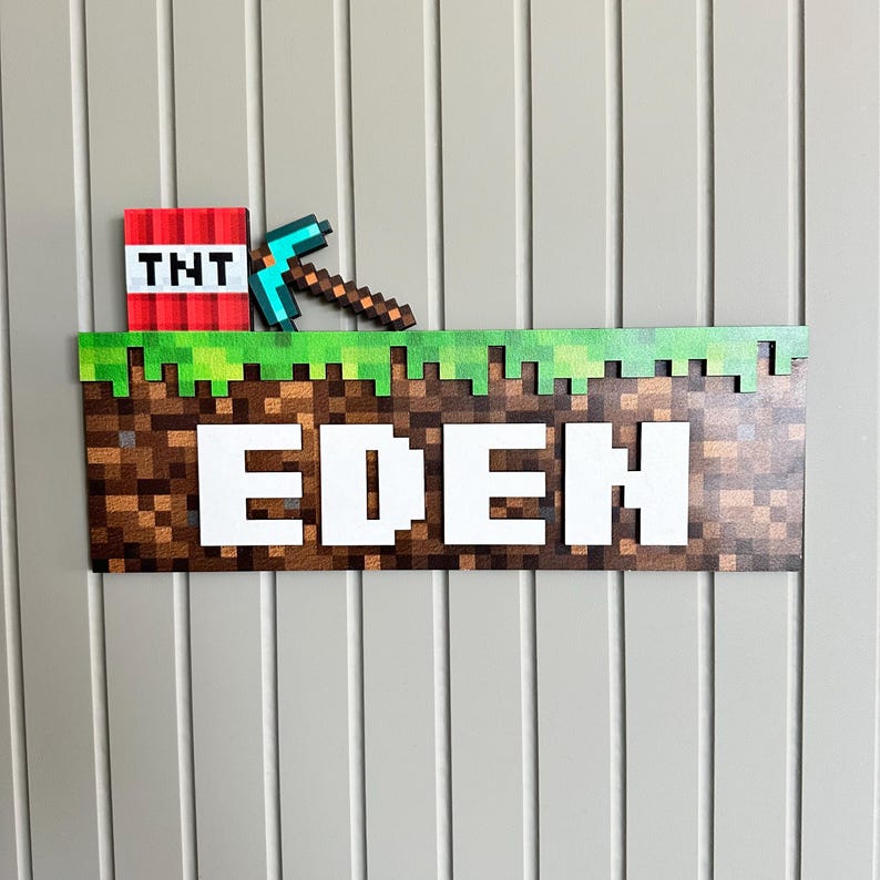 Minecraft Style Door Name Sign | Kids Room Decor