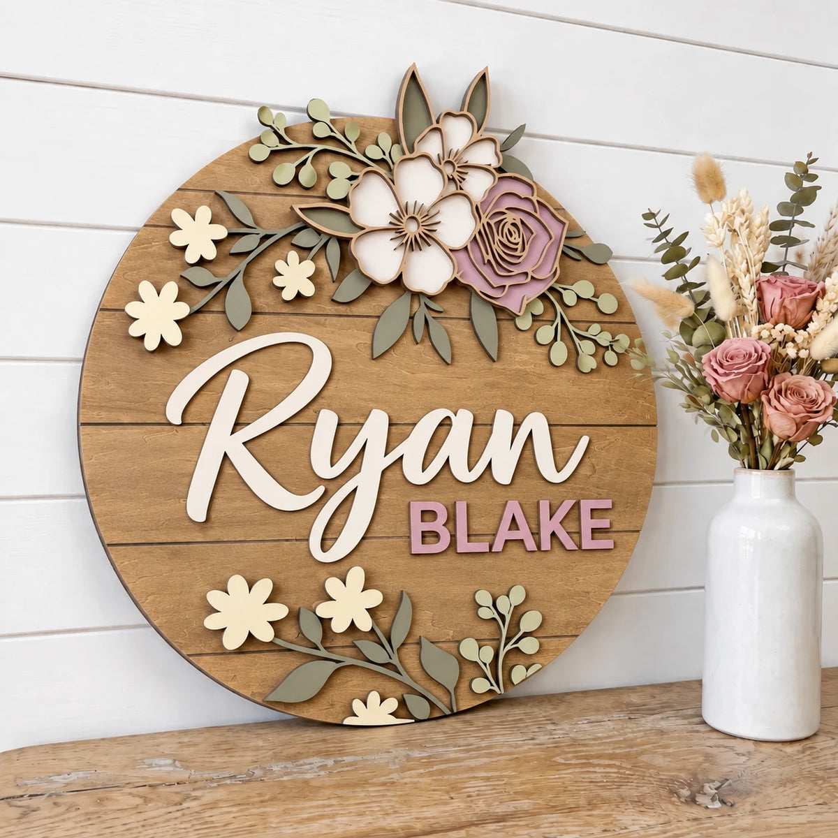 Floral Wooden Name Sign - Boho Decor