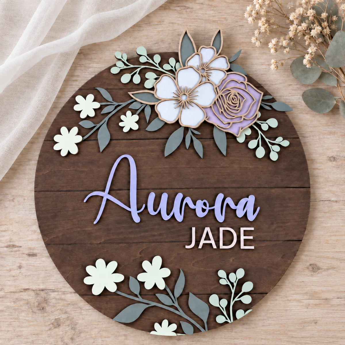 Floral Wooden Name Sign - Boho Decor