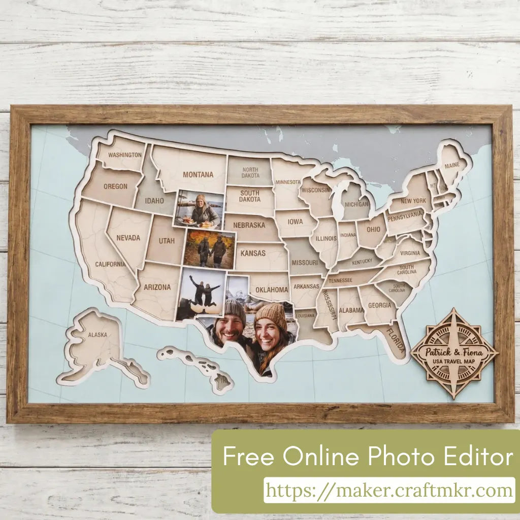 Personalized USA photo map for travel memories